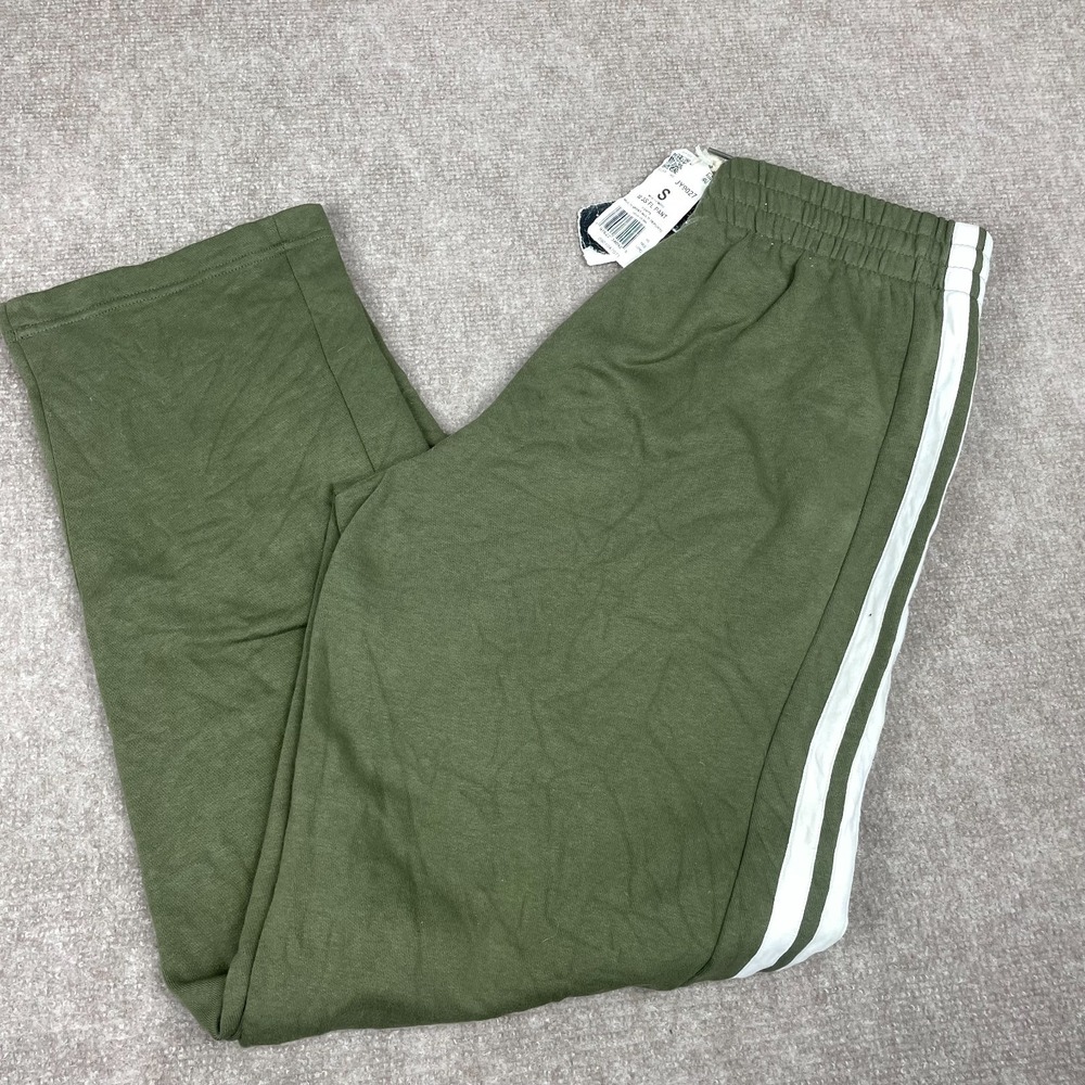 Adidas 3-Stripes Fleece Pants Mens Small Olive Green Logo Drawstring Waist
